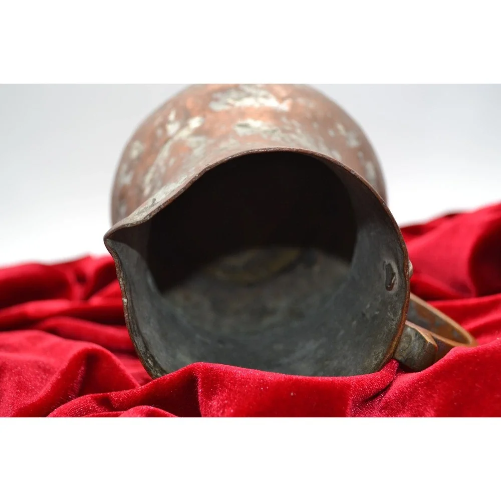 Antique Hammered Copper Pitcher Primitive Hand Forged Metal Jug Rustic Patina